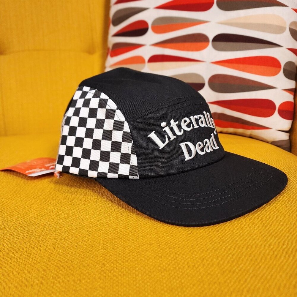 Cakeworthy Literally Dead 5 Panel Halloween Black & White Checker Baseball Cap - Picture 3 of 12